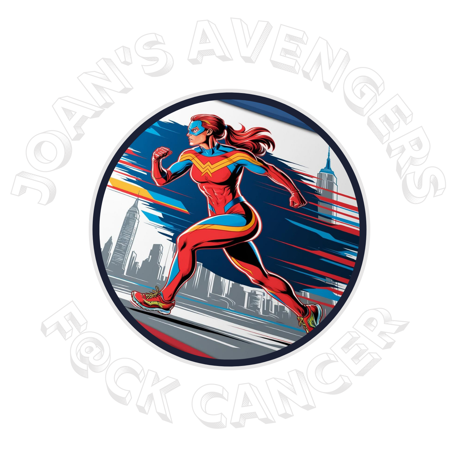 Joan's Avengers circular logo in a light outline variant, for use on dark backgrounds